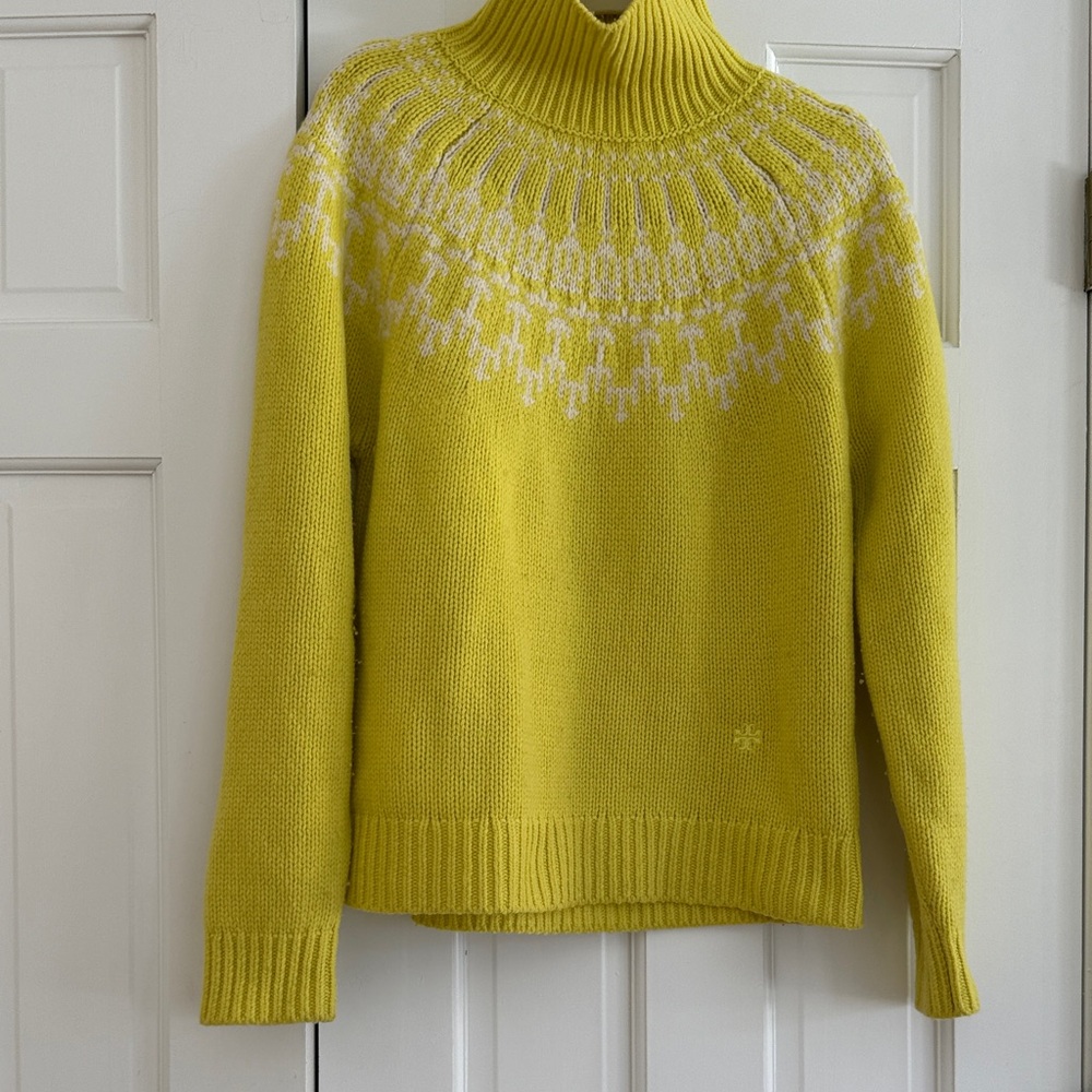 Tory Burch Yellow and White Cowl Neck Sweater